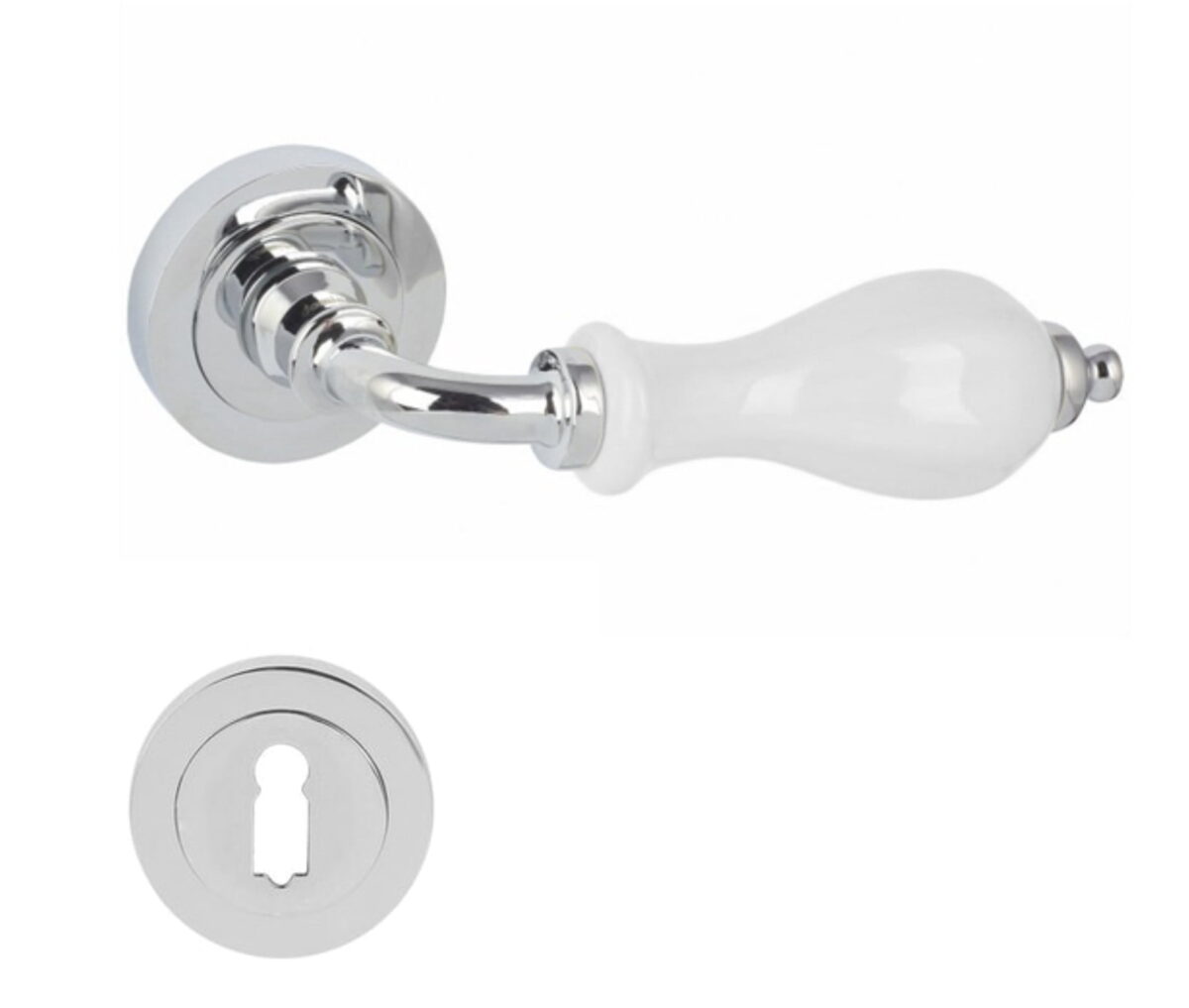 Maner-usa-Metal-Bud-Classic-cu-rozeta-rotunda-pentru-inchidere-cheie-Crom-Ceramica-Alba