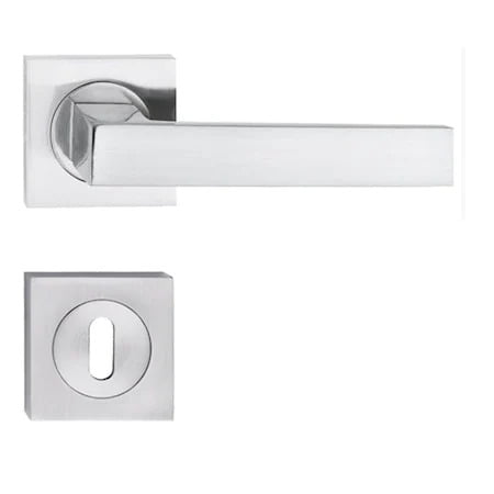 Mâner ușă Metal Bud Cubic cu rozetă pentru închidere cheie Nichel