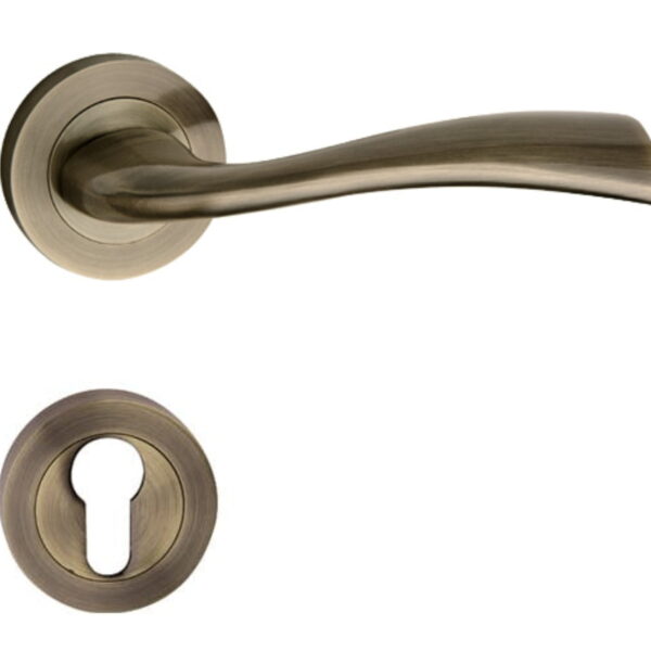 Mâner ușă Metal Bud Fly cu rozetă rotundă închidere pentru butuc (cilindru) Bronz Platinat Lucios