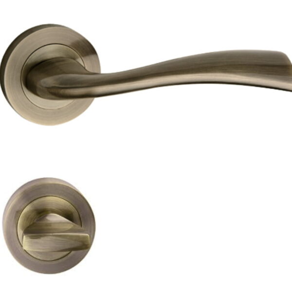Mâner ușă Metal Bud Fly cu rozetă rotundă pentru închidere WC Bronz Platinat Lucios