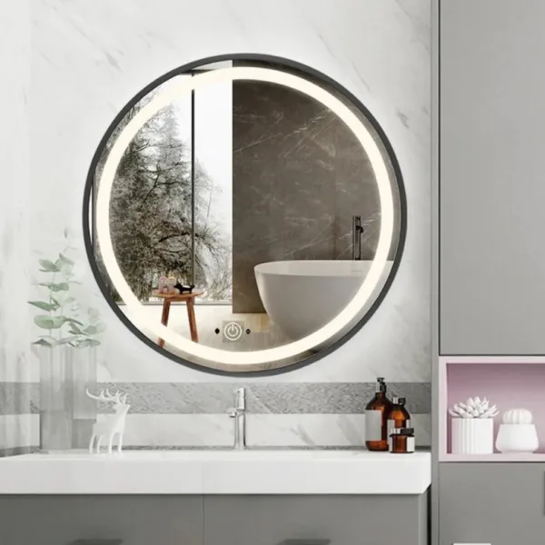 Oglinda LED Rotunda 70cm Rama Neagra Touch si Senzor De Miscare J129